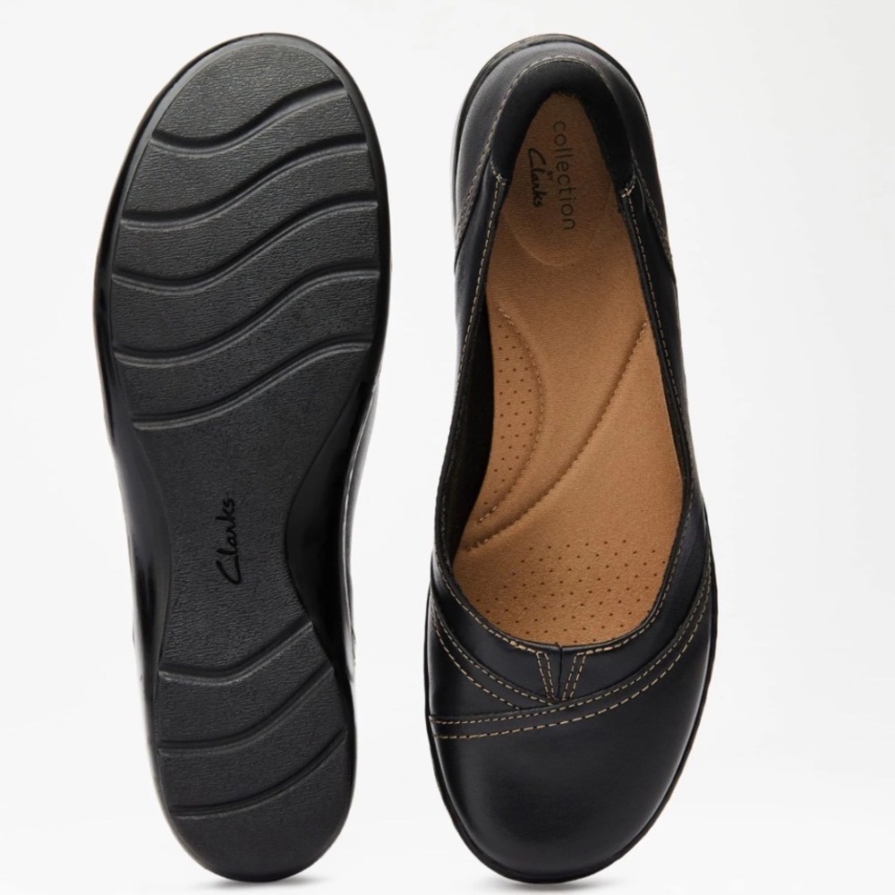 Clarks Collection Black Leather Cora Eliza Comfort Ballet Flats Women's Size 9